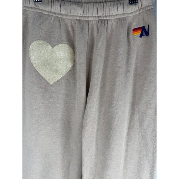 NWT Aviator Nation Glitter Heart Sweatpants Tan Butter Size XS - Picture 3 of 5